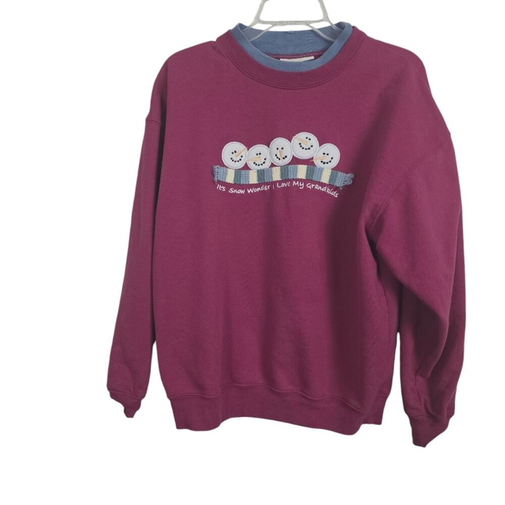 Vintage Christmas Snowman Grandma Sweatshirt Red Cozy Grannycore Cottagecore L - Picture 4 of 13